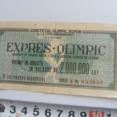 BILET LOTO-PRONOSPORT, 1960- EXPRES- OLIMPIC