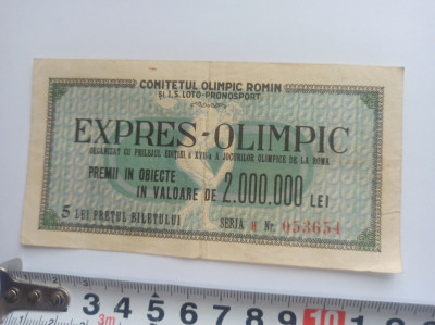 BILET LOTO-PRONOSPORT, 1960- EXPRES- OLIMPIC foto