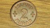 Islanda - moneda de colectie rara - 2 aurar 1942 - fara semnatura si mintmark !!, Europa