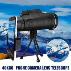 Monocular 60x40 mm Prindere Smartphone Amplificare 10x Busola Cu Trepied Negru foto