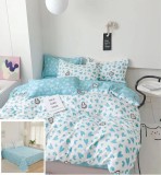 Cumpara ieftin Lenjerie Pat Lia Sf083, Bumbac, 4 Piese, Fara Elastic, Albastru