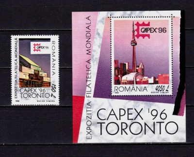 ✅RO 1996 , LP 1411 + 1412 ,&amp;quot;Expo Fila Capex &amp;#039;96 Toronto &amp;quot; , serie + colita 301,MNH foto