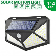 Lampa solara de perete cu senzor de lumina si miscare 114 LED se-009l foto