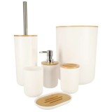 Set accesorii baie 6 piese, ABS si lemn, alb/maro elegant