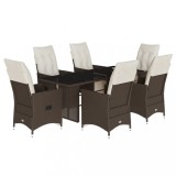 Cumpara ieftin Set bistro de gradina cu perne, 7 piese, maro, poliratan