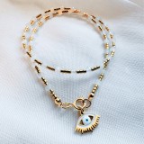 Colier la baza gatului din hematit si jad alb cu pandantiv evil eye