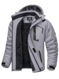 Cumpara ieftin Jacheta ski barbati KEFITEVD, impermeabila, captuseala fleece, gluga detasabila, rezistenta vant, gri deschis