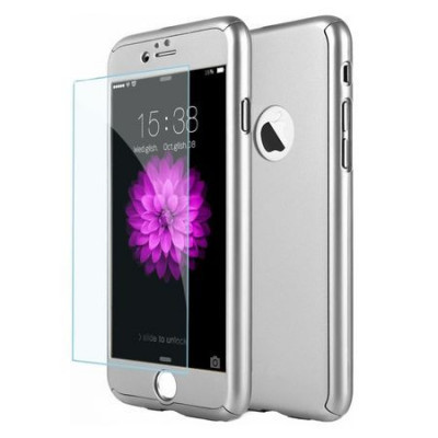 Husa GloMax FullBody Silver Apple iPhone 8 Plus cu folie de sticla inclusa foto