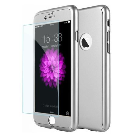 Husa GloMax FullBody Silver Apple iPhone 8 Plus cu folie de sticla inclusa