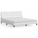 vidaXL Pat cu saltea, alb, 180x200 cm, piele ecologică 3208739