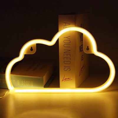 Lampă LED Neon Nor, 29.5x18.3cm, USB, Alb-Galben, Suspendabilă foto