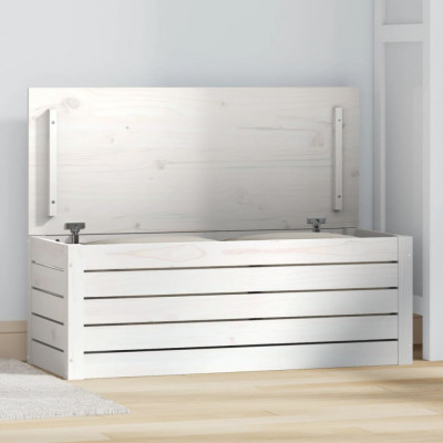 vidaXL Cutie de depozitare, alb, 89x36,5x33 cm, lemn masiv de pin foto