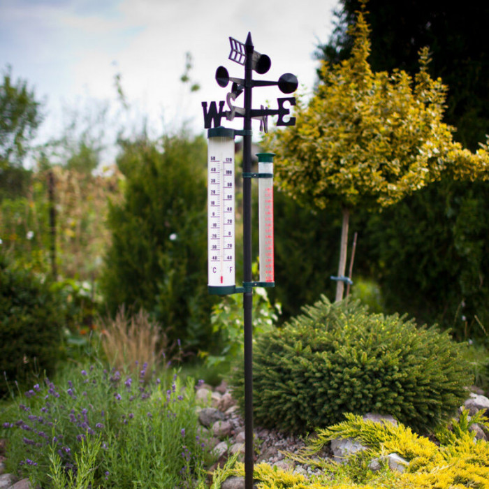 Stație meteo de grădină - termometru, pluviometru, eolian - 145 cm