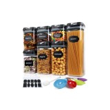 Set 7 recipiente organizare alimente, flippy, inchidere etansa, etichete reutilizabile, cupe masurare, 4 dimensiuni diferite, din plastic dur, transpa
