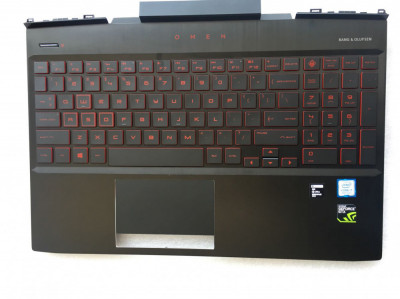 Carcasa superioara cu tastatura palmrest Laptop, HP, Omen 15-DC, 15T-DC, TPN-Q211, L24369-001, cu iluminare rosie foto