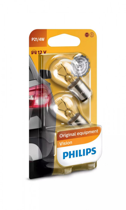 Becuri Auto Lampa Spate P21/4W Philips Vision, 12V, 4W