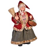 Figurină Decorativă Crăciun, Model Soția lui Moș Crăciun, Coșuleț, 61 cm, Roșu/Bej/Gri, Oem