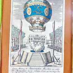 D243-Gravura-lito color veche Balon-Masina aerostatica dupa originalul din 1783.
