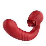 Vibrator Crushious Osiria Trandafir, 10 Moduri Thrusting &amp; Licking, Silicon, USB, 16 cm