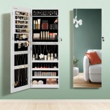 SONGMICS Dulap pentru bijuterii, cu oglinda design fara rama, MDF, montare pe perete sau usa, 37x10x108 cm, alb Household NewTrend