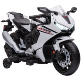 HOMCOM Motocicletă Electrică pentru Copii cu Baterie Re&icirc;ncărcabilă de 6V, Viteză 3 km/h și Muzică, 90x44x52 cm, Alb | Aosom Romania