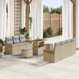 Set canapele grădină vidaXL 10 piese pernuțe Bej Ratan Poli Acacia, Canapea grădină vidaXL 2 locuri depozitare &amp; pernuțe Bej Ratan Poli, Set dining gr