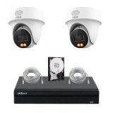 Kit supraveghere Dahua cu 2 camere rotative 2K, NVR PoE si HDD