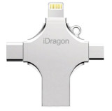 Stick USB-C iUni iDragon 504518, 16GB, Lightning, MicroUSB, Type-C, USB pentru iOS si Android (Argintiu)