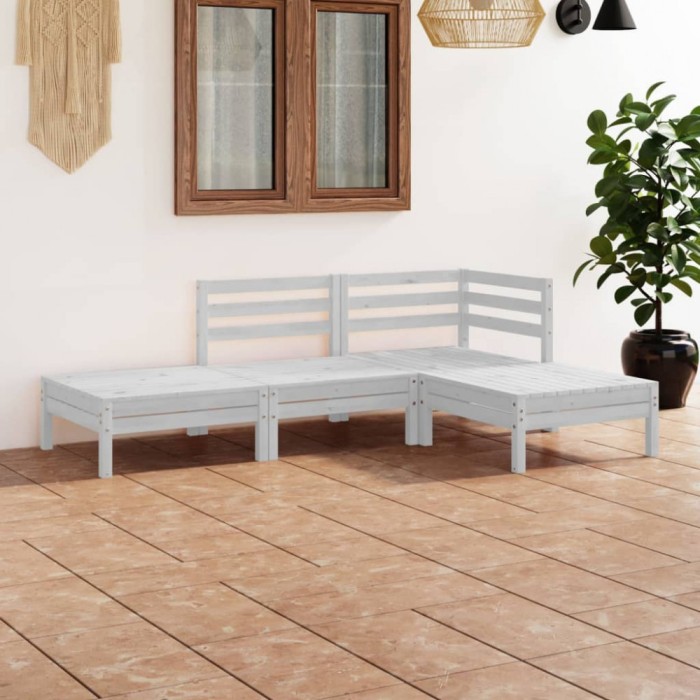 Gossi set mobilier de gradina, 4 piese, alb, lemn masiv de pin