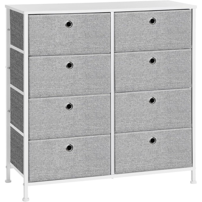 SONGMICS Comoda cu 8 sertare din material textil, cadru metalic si blat MDF, 80x30x81 cm, gri si alb Household NewTrend