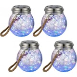 Set 4 Lampi Solare Borcan Sticla Crack, Felinar IP65 Glob LED Multicolor