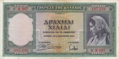 GRECIA 1.000 drahme 1939 VF/VF+!!! foto