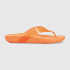 Crocs șlapi Splash Glossy Flip femei, culoarea portocaliu, cu toc plat, 208534