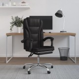 Fotoliu Birou Rabatabil Negru Piele Ecologica vidaXL, Inaltime Reglabila, Pivotant 360&deg;, Roti, 63x56x122 cm