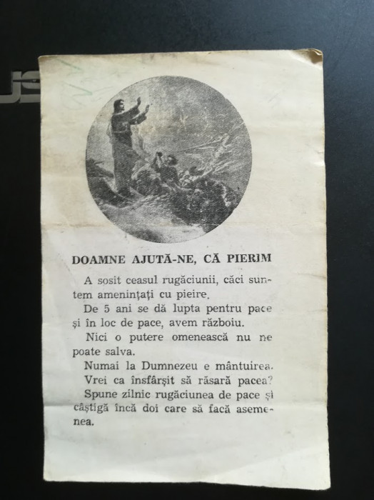 1943 Pliant Rugăciune de pace &icirc;n război, romano catolică, pe front, rom&acirc;nească