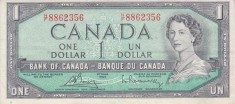 Bancnota Canada 1 Dolar 1954 (1961-72) - P75b XF ( vezi descriere )