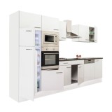 Bucatarie modulara Yorki 340 cm, corp alb, fronturi alb satinat, blat 38mm