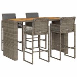 Cumpara ieftin Set mobilier bar de gradina, cu perne, 5 piese, gri, poliratan