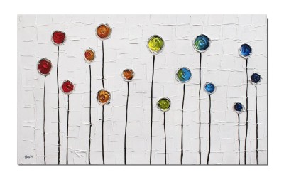 Tablou modern pictat manual, Flori in abstract, 100x60cm ulei pe panza in cutit efect 3D, spectaculos foto
