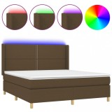 Cumpara ieftin Pat cu arcuri, saltea si LED, maro inchis, 160x200 cm, textil