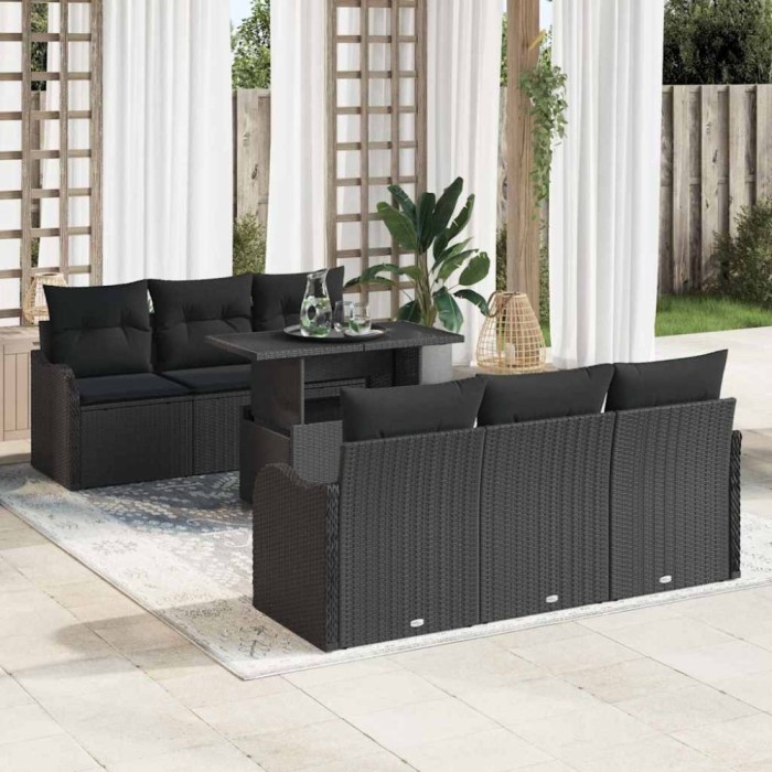 vidaXL Set de canapele pentru grădină 7 pcs Negru 100 x 55 x 73 cm 3357126