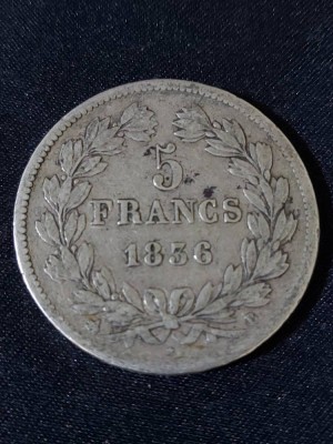 Franța 1836 B - 5 Franci - Monedă de argint foto