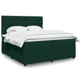 vidaXL Pat box spring cu saltea, verde &icirc;nchis, 200x200 cm, catifea 3294739