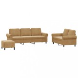 Cumpara ieftin Set de canapele cu perne, 3 piese, maro, catifea