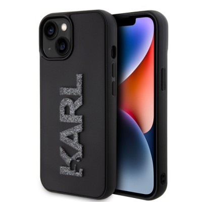 Husa pentru iPhone 14 Plus / iPhone 15 Plus - Karl Lagerfeld 3D Design (KLHCP15M3DMBKCK) - Rubber Glitter Logo foto