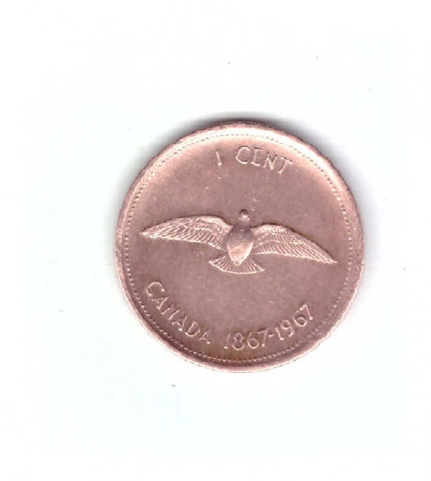 Moneda Canada 1 cent 1967 centenarul 1867-1967, stare foarte buna, curata