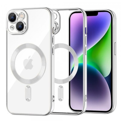 Husa MagSafe pentru Apple iPhone 14 Plus, Techsuit, Luxury Crystal, Argintie foto