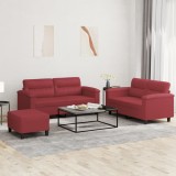 vidaXL Set de canapele cu perne, 3 piese, roșu vin, piele ecologică