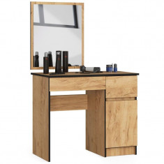 Masa de toaleta/machiaj, 2 sertare, dreapta, cu oglinda, dulap, stejar craft, 90x50x77/142 cm