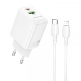 Incarcator Retea Cu Cablu Lightning Borofone BN29 Fuente, 30W, 3A, 1 x USB-A - 1 x USB-C, Alb, Apple